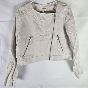 H&M Linen Moto Biker Jacket Coat Size 14 Casual Bohemian New Money Minimalist